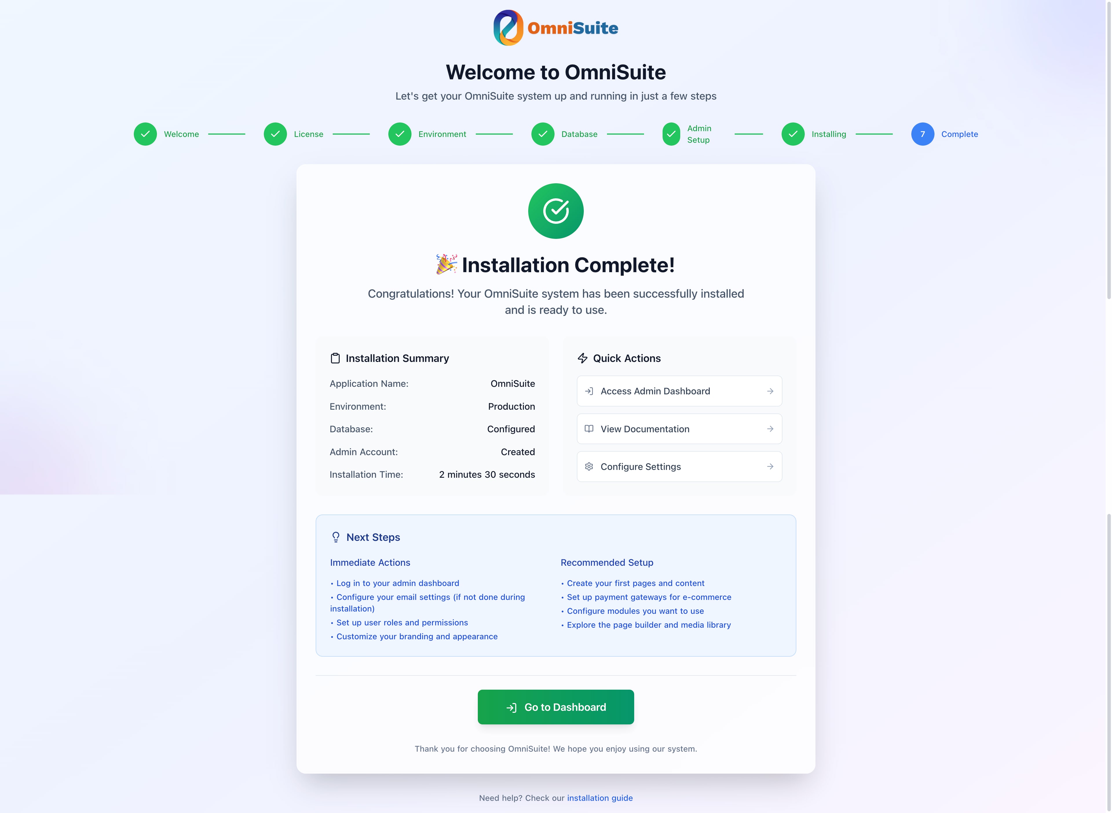 Installation Complete Screen