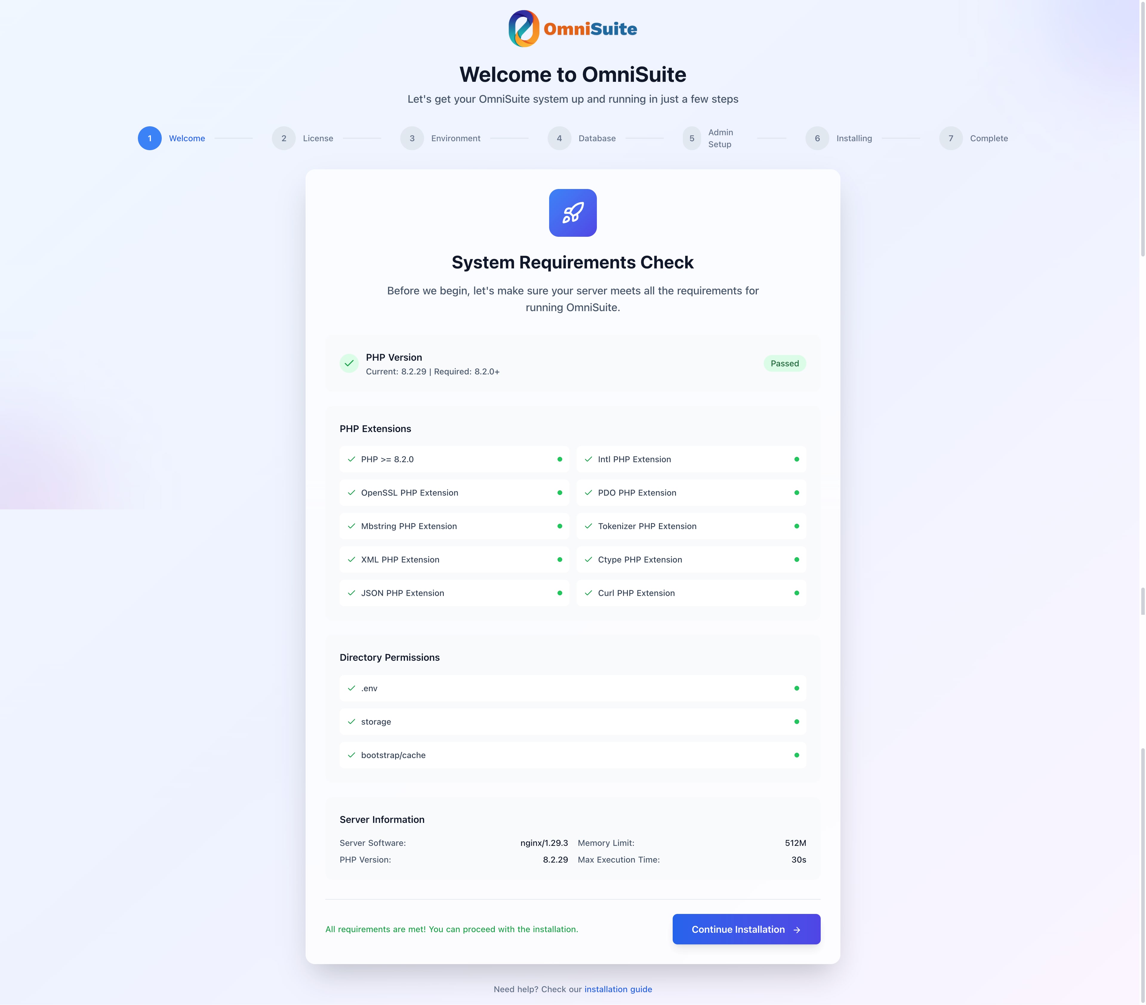 Welcome & Requirements Screen
